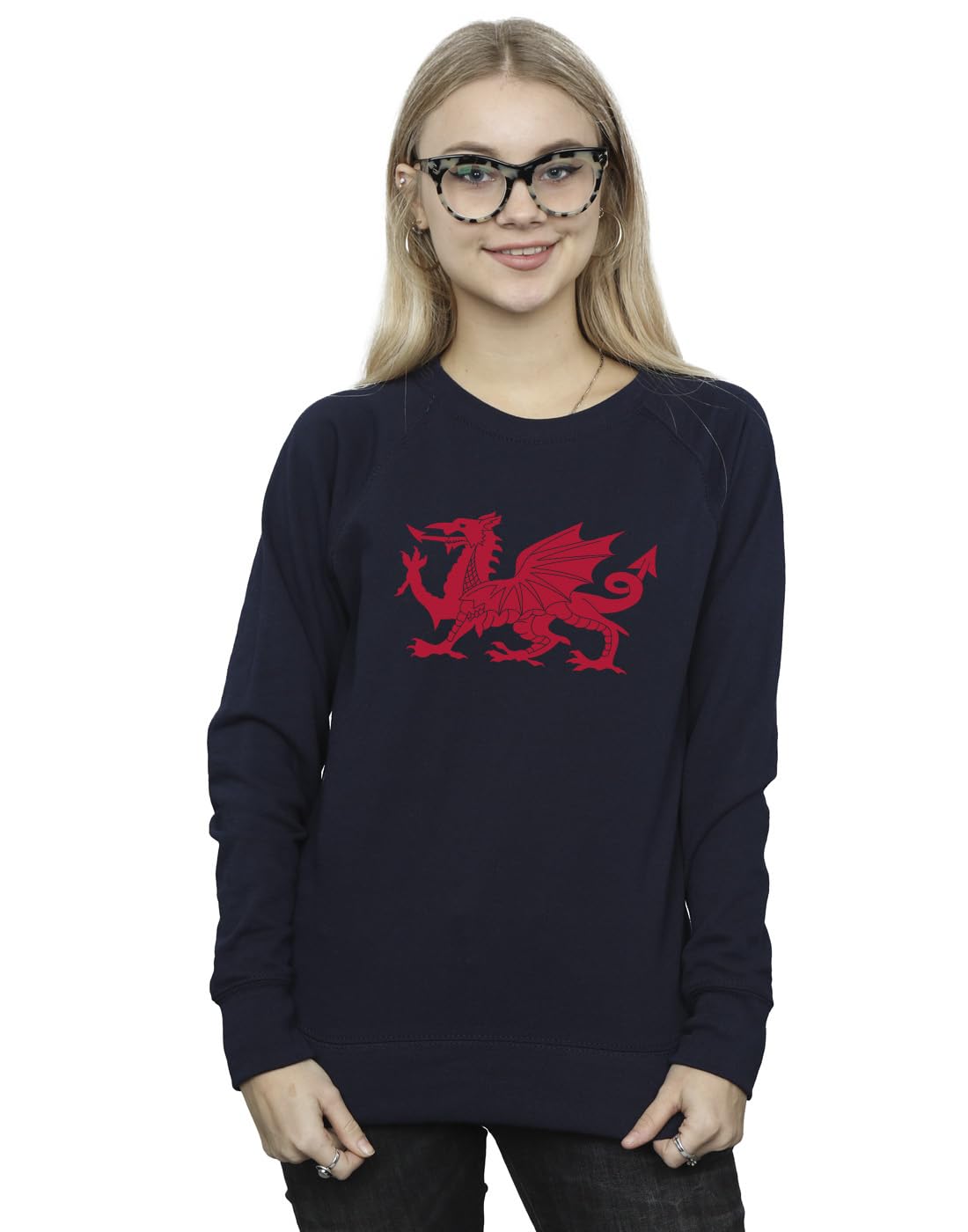 St David's Day Women's Welsh Dragon Sweatshirt Navy Blue Medium
