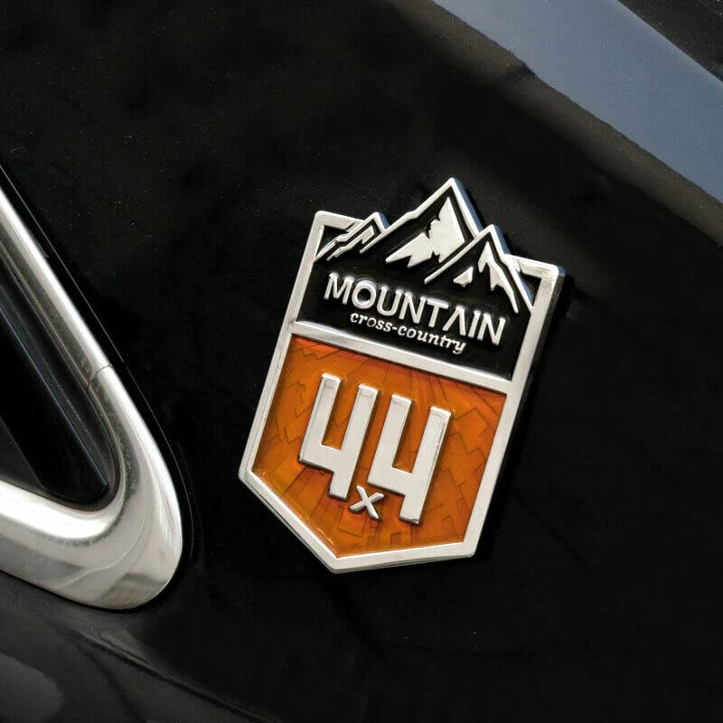 Image of 1X Mountain 4x4 Cross Country Metal Car Sticker Off Road Racing Decal Emblem Badge Fits Off-Road Car Truck SUV (Chrome Black & Orange)