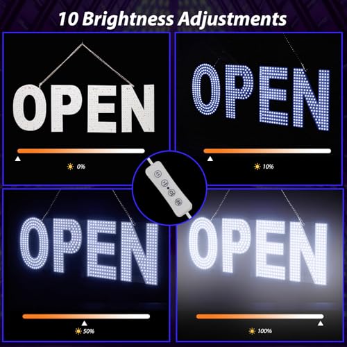Image of Open Signs for Business, 30 inchx10 inch Dimmable Large LED Open Light Up Sign with Hanging Installation for Salon Gym Cafes Store Office Bar Hotel Pubs (Cold white)