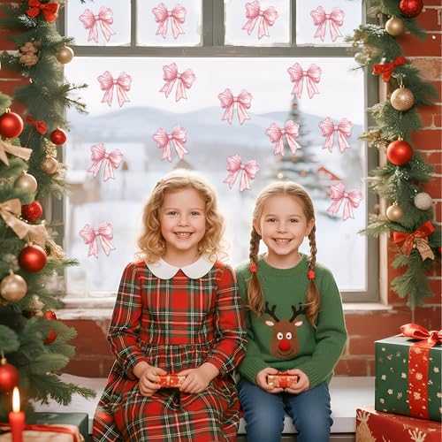 Image of Snowflake Pink Bow Cutouts - 100Pcs Winter Glitter Bow Snowflake DIY Paper Cuts Party Decors Bowknot Shape Cutout Bulletin Board for Winter Xmas Birthday Party Classroom Home Decoration Favor