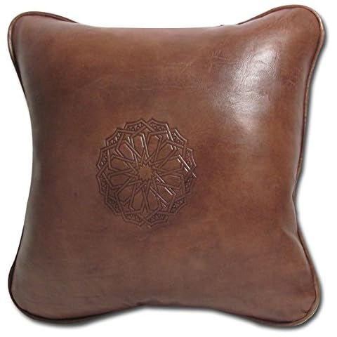 ALMADIH Lederkissen L mit Füllung braun 35x35 cm 100% traditionelle Handarbeit aus echtem Leder Cover