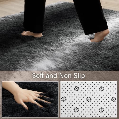 HOMORE Living Room Rug 5x8 Area Rug for Bedroom, Large Fluffy Shaggy Rugs for Living Room, Gradient Abstract Rugs for Kids Boys Girls Room, Plush Rug for Dorm Home Floor Decor, Black and White