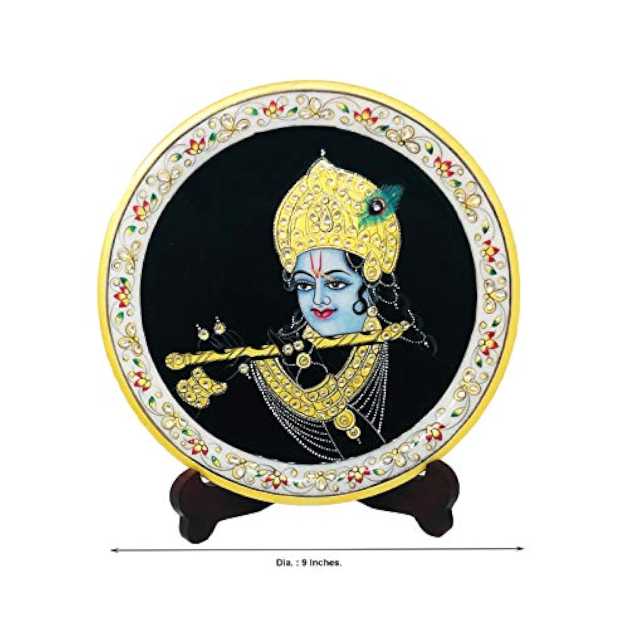Handcrafted Decorative Meenakari Work Lord Krishna Marble Plate