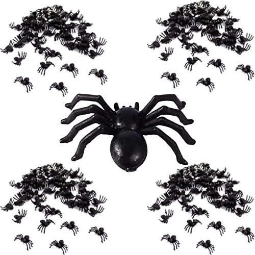 MSPEBEC 200 petites araignées en plastique, araignées en plastique, décoration de table, araignée réaliste, décoration de fête d'Halloween, noir Cover
