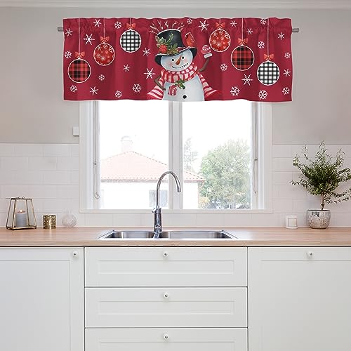 Christmas Snowman Snowflake Valances for Window,Short Curtains Valance for Window,Blackout Valance Curtain,Rod Pocket Short Valance Curtains,Christmas Window Curtains for Bedroom Bathroom Living Room