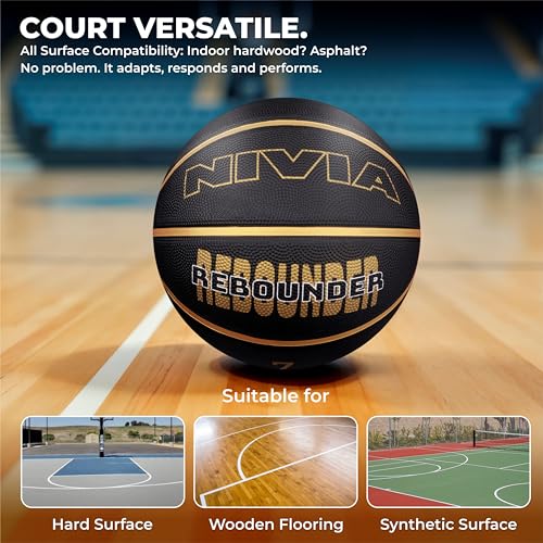 Image of NIVIA Rebounder Basketball, As per Match Standard, 8 Panels, Soft Rubber Molded with Pebbled Texture, Butyl Bladder, to Play on All Indoor & Outdoor Surfaces