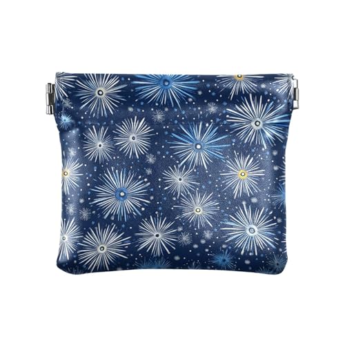 Coin Purse for Women Blue Fireworks Coin Pouch Change Holder PU Leather Mini Wallet Portable Coin Bag Money Pocket