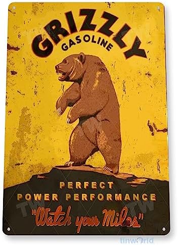 Tinworld Tin Sign: Grizzly Gasoline Auto Shop Garage Rustic Metal Décor B995 image 3