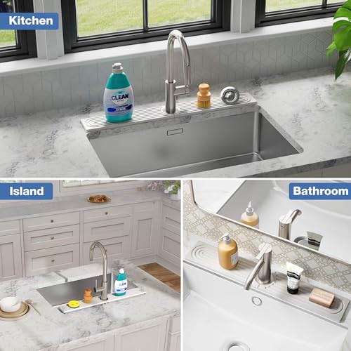 DK177 Diatomite Fast Drying Faucet Mat for Kitchen Sink, Water Absorbing Stone Tray, Faucet Splash Guard for Bathroom Counter, White, 23.6" x 4" by DK177 - Image 8
