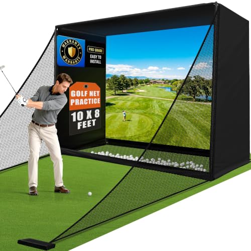 KIKILIVE Golf Practice Net with Target Impact Screen, 10x8ft, Simulator