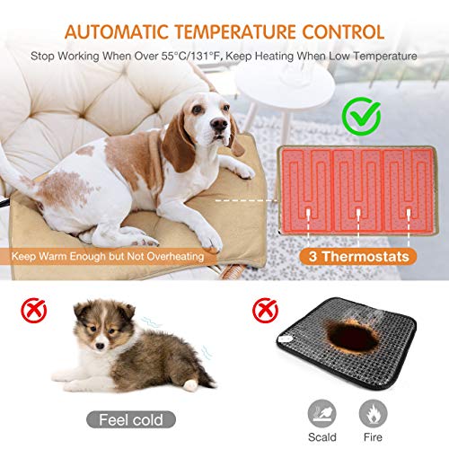 OMORC Pet Heating Pad, 12V Safe Dog Cat Heating Pad with 3 Level Timer & Temperature Settings & 2 Replaceable Cover, Auto Power-Off Thermostats and Anti-Bite Tube, 17" x 28.5" Heated Mat for Pets - Thumbnail 6