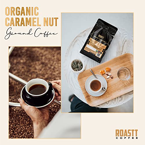 Roastt Coffee Organic Caramel Nut Ground Coffee - Buttery Caramel & Pecan Medium Roast Ground Coffee - Medium Roast Coffee Beans - Usda Certified Organic Arabica Beans Coffee - 12Oz Bag (Pack Of 1) #TOP2