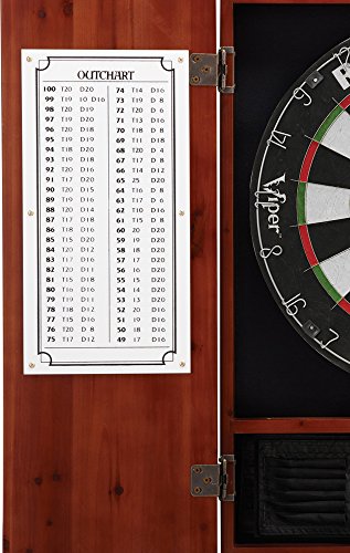 Viper Metropolitan Solid Wood Cabinet & Sisal/Bristle Dartboard Ready-to-Play Bundle: Elite Set (Razorback Dartboard, Darts and Laser Throw Line), Cinnamon Finish