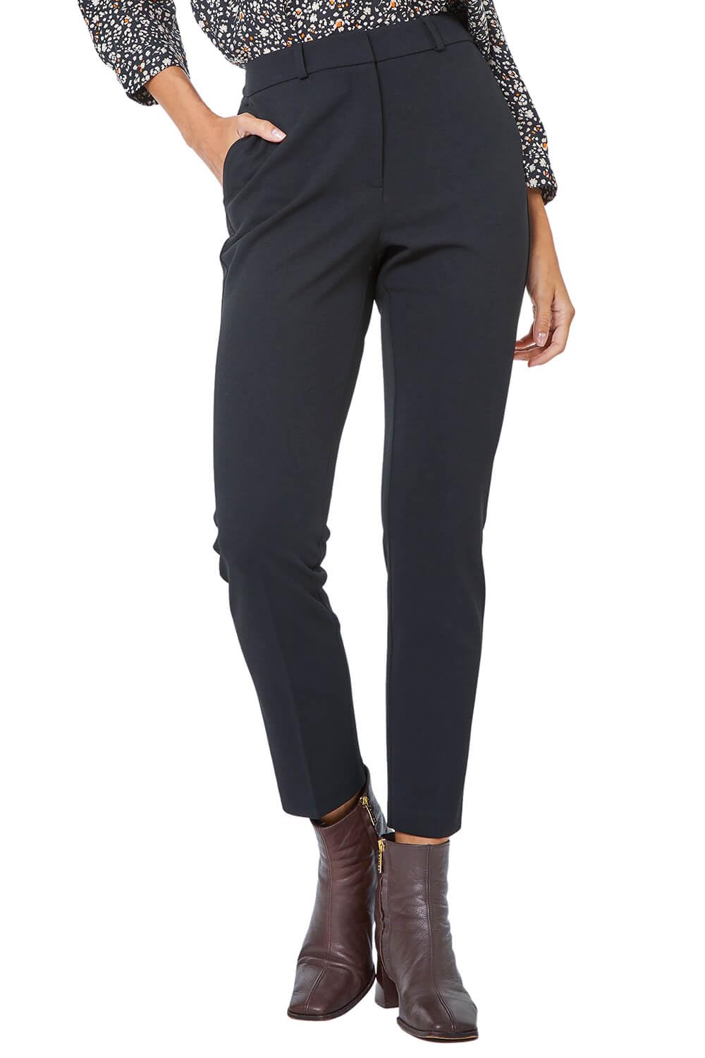 Roman Black Tapered Leg Stretch Crepe Trousers - Female Size 16