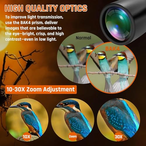 Image of 10-30x50 Zoom Binoculars for Adults High Powered | HD Optics,Waterproof, Fogproof,Military,Bird Watching,Traveling Concerts,Large View,BAK4,FMC Lens,Clear Low Light Vision