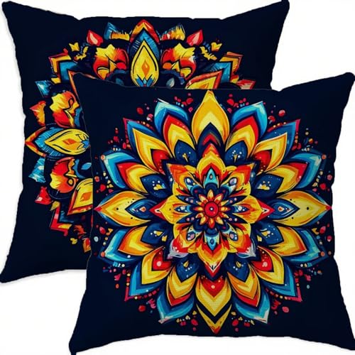 Housse coussin 75x75cm vintage en lin imperméable bohème de qualité supérieure lot de 2 - 2