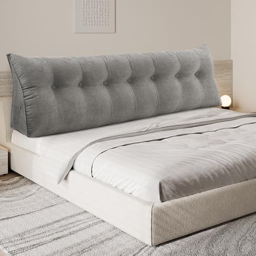 OHMG - Cojín de cuña triangular para cabecera de cama, XXL, cojín de respaldo gris, cojín de lectura, cojín de apoyo lumbar, respaldo de cintura, travesaño de posicionamiento suave (gris, 200 x 50 x