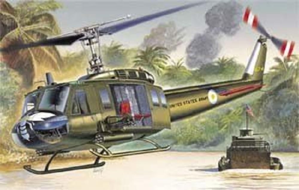 Italeri 1247 1:72 UH-1D Slick Faithful Replica, Model Building, Plastic Kit, Crafts, Hobby, Gluing, Model Kit, Assembly, Unpainted, Multi-Coloured