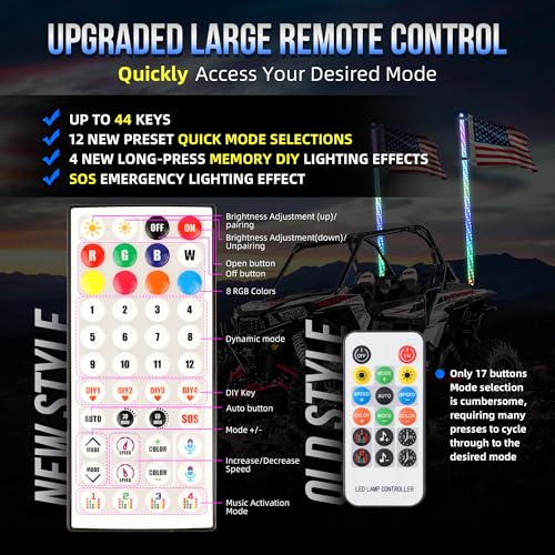 Image of 2PCS 5FT Whip Lights with Spring BaseSpiral RGB LED Whip Light with App & RF Remote ControlRGB Chasing /Dancing Lighted Antenna Whips for UTVATVRZRSXSCan-AmJeep TruckPolaris Dune Buggy HZ50150