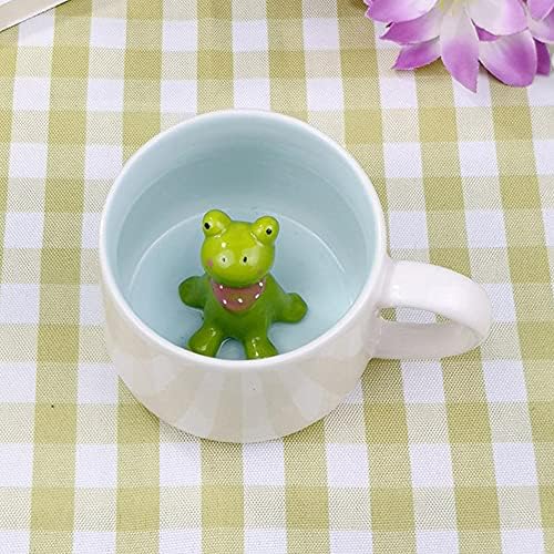 LOZACHE 3D Animal Cute Frog Coffee Mug, 12oz Funny Cartoon Handmade Figurine Milk Tea Cup, Frog Gifts for Friends Kids Girls Wife Grandma Auntie Birthday Present (Frog)
