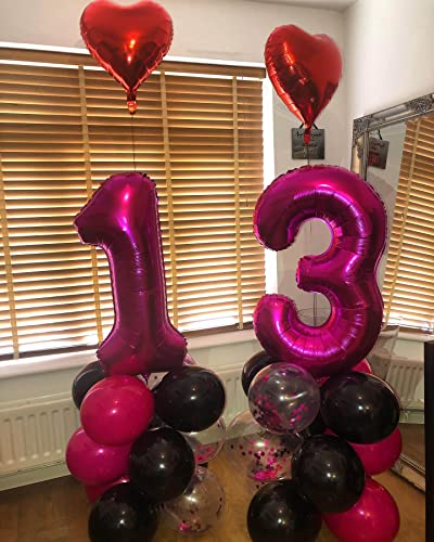 Image of 40 Inch Hot Pink 13 Number Balloons Giant Jumbo Huge 13 or 31 Foil Mylar Helium Number Digital Balloons Dark Pink Birthday Mylar Digital Balloons 13th 31st Birthday Anniversary Events Party