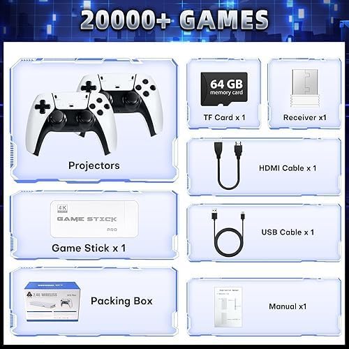 Image of RetroGoods 4K HD Retro Video Game Console Stick with Dual Wireless Controllers, Plug and Play TV Gaming System, Portable Entertainment Device with Classic, for Kids and Adults,