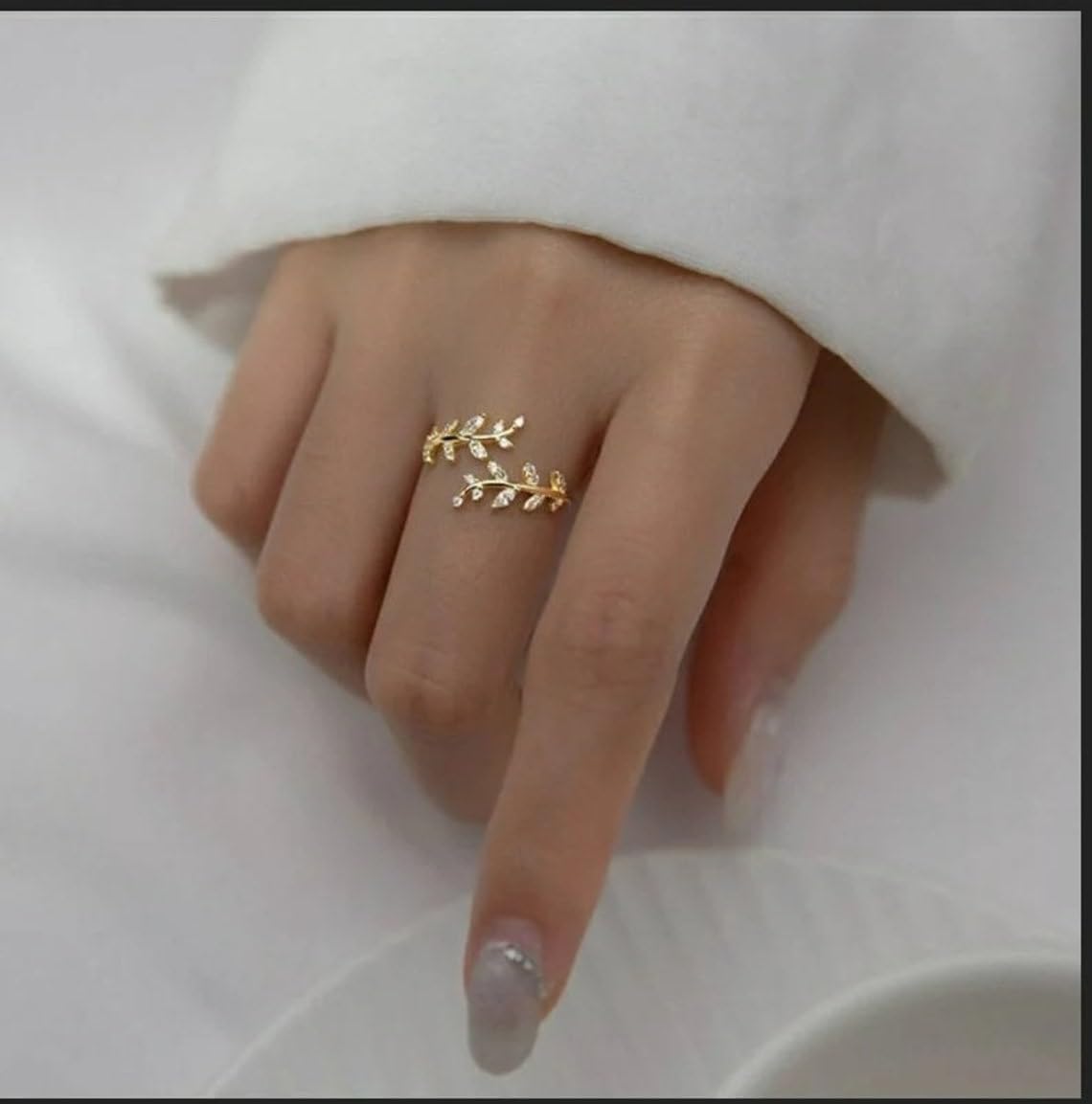 AntiqueSilverJewellery JEWELLERY Gold or 925 Sterling Silver Olive Vine Ivy Leaf Diamond Leaves Nature Themed Delicate Wrap Around Resizable Adjustable Minimalist Ring Rings