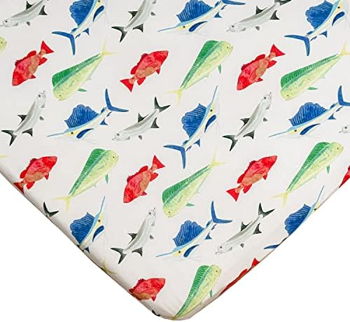Fish Fitted Crib Sheet, Made from Viscose from Bamboo and Spandex Material, Fits Standard Crib and Toddler Mattresses, by Florida Kid Co.