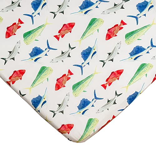 Fish Fitted Crib Sheet, Made From Viscose From Bamboo And Spandex Material, Fits Standard Crib And Toddler Mattresses, By Florida Kid Co. #TOP12
