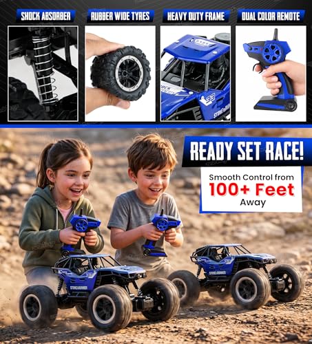 Image of Zest 4 Toyz Remote Control Car Toy for Kids | Rock Crawler Monster Truck Drift RC Car | 100+ft Range 2.4GHz Remote | Rechargeable Battery | Type-C USB | 2WD Off-Road Climbing Racing Car