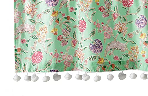 Image of Ravaiyaa - Attitude is everything Hand Printed Half Window Kitchen Curtain 100% Cotton Short Drapery Valance 40 X 18 Inch (Green Floralsemi Sheer, Rod Pocket)
