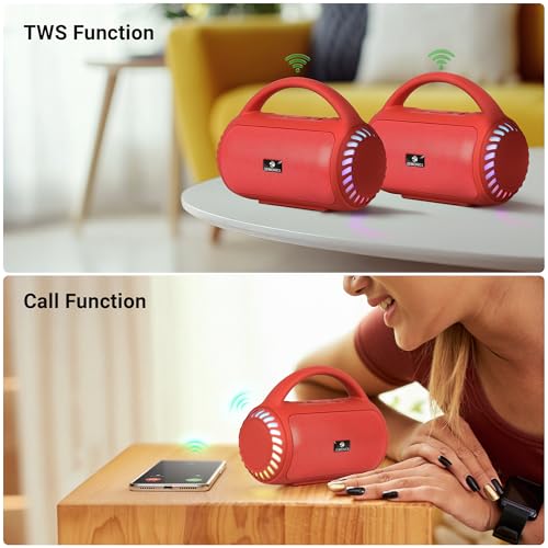 Image of Zebronics Portable Bluetooth Speaker, 8W, Upto 18 Hours Playback, BTv5.3, 32GB mSD, TWS, USB, 8 Multi-Color LED Modes, Call Function, Type-C Charge, Deep Bass, Carry Handle (County 5 Plus, Red)