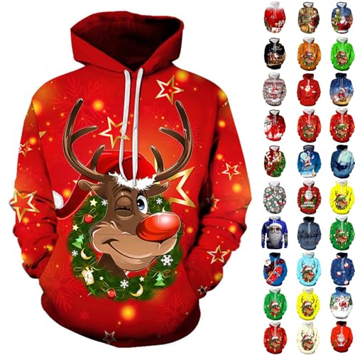Unisex Ugly Lustig Christmas Hoodie Couple Coole 3D Rentier Print...
