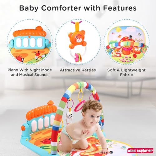 Image of MiniExplorer Play Mat for Babies 0-12 Months | Play Gym for Babies 0-12 Months with Kick & Play Piano | Baby Play Mat 0-2 Years | Newborn Toys 0-6 Months | Baby Gym Mat with Hanging Toys