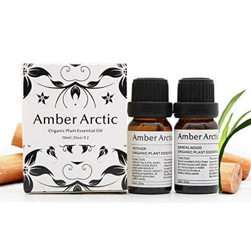 Sandalwood Vetiver Essential Oil Set, 100% Pure Aromatherapy Essential Oils for Diffuser, Massage, Skin Care - 2 X 10ml