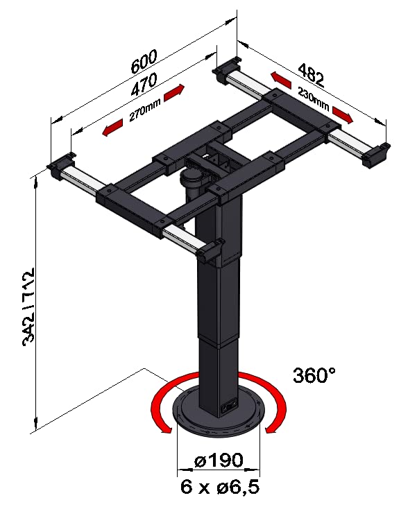 ilse 5894 A08 Liftgestell Tischgestell Liftsäule mit Verdrehung und Verschiebung mit klick-Klack-System Auto Wohnwagen Wohnmobil Caravan