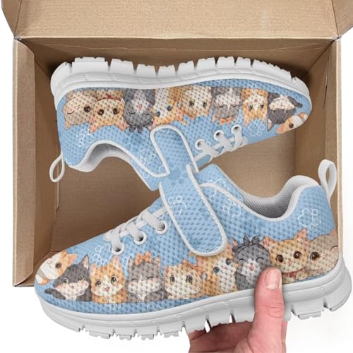 Little Kid/Little/Big Kids Shoes Boys Girls Sneakers Tennis Running Lightweight Breathable Shoes Cute Cats Pattern White Sole2