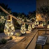 Cnulenzt Guirlande Lumineuse Extérieure Solaire, Guinguette 16 Ampoules 8M, Étanche IP65, 8 Modes d'Éclairage, Décoration Ambiance pour Jardin, Balcon, Terrasse, Patio (Blanc Chaud)