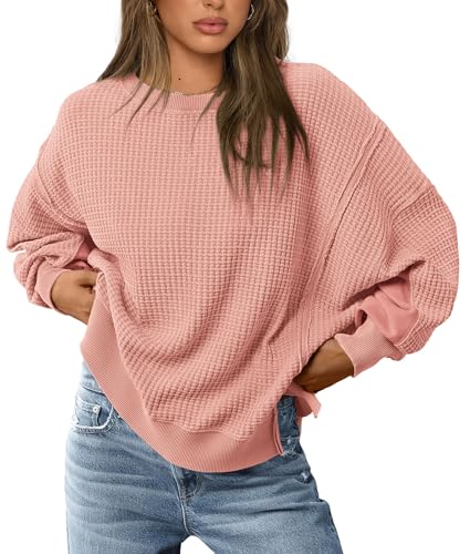 PRETTYGARDEN Oversized Sweatshirt for Women 2025 Fashion Crewneck Long Sleeve Pullover Waffle Knit Tops Fall Trendy Clothes
