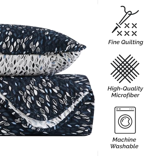 Image of Southshore Fine Living, Inc. Twin Day Bed Comforter Sets, 6-Piece Trundle Bed Bedding Set with Bedspread, 3 Pillow Shams, Bedskirt, Throw Pillow - Daybed Quilt Set, Botanical Leaves Blue