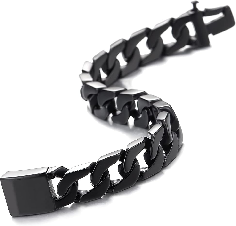 COOLSTEELANDBEYOND Mens Large Stainless Steel Curb Chain Bracelet,High Polished