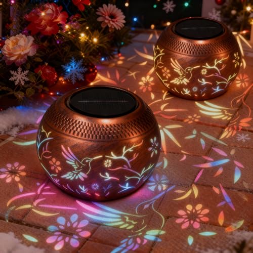 Solar Lanterns Outdoor Waterproof,3 Mode Retro Metal Hummingbird Solar Lights - 8 Color Changing Decorative Table Lantern Gifts for Women- Garden Yard Patio Outside & Indoor Tabletop Decor 2 Pack