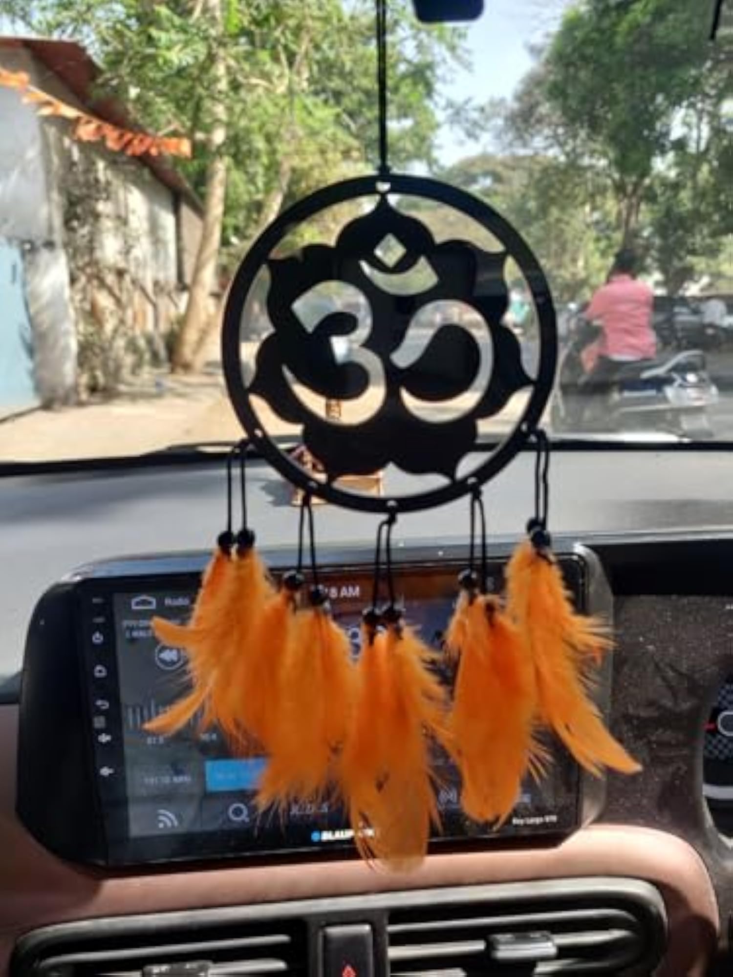 OM Spiritual Decor with Saffron Feather for Car