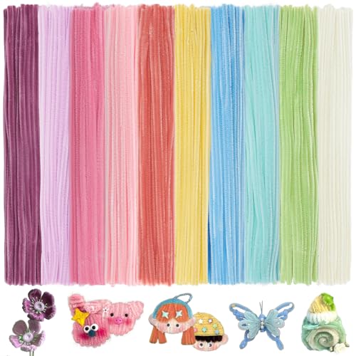 TIGOADT 500Pcs Pastel Pipe Cleaners Craft Bulk 12 Long 0.3 Thick Fluffy Chenille Stems Fuzzy Sticks Flowers Set for DIY Art Creative Crafts Party Decorations (10 Macaron Colors)