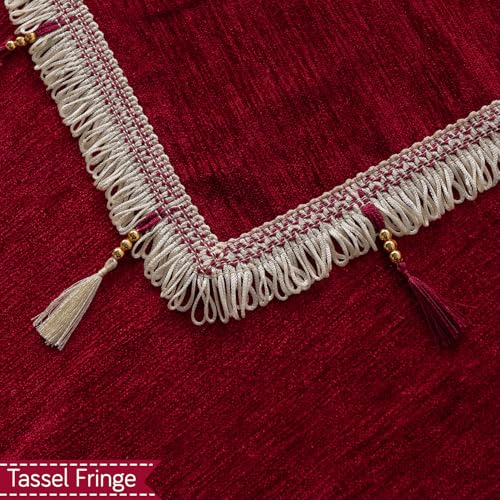 Image of HOKIPO 'Serenity Tassel' Chenille Sofa Back Cover with Tassels - 1 Pc Crimson Ruby (IN-894-MRN)