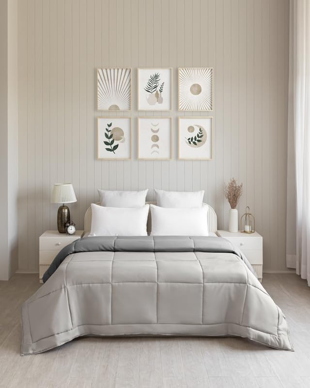 Ultra Soft Peached Comforter | 220 GSM Hypoallergenic Micro Fabric Filling | Box Quilted Design | Lightweight & Machine Washable (Dark Grey & Silver Grey) Double, 90x100 inche-image-7