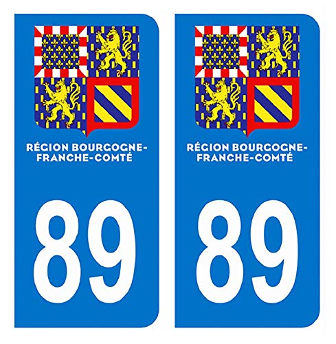 2 Autocollants Plaque Immatriculation Département 89 Yonne - Vinyle Résistant, Facile à Coller - Décoration Voiture