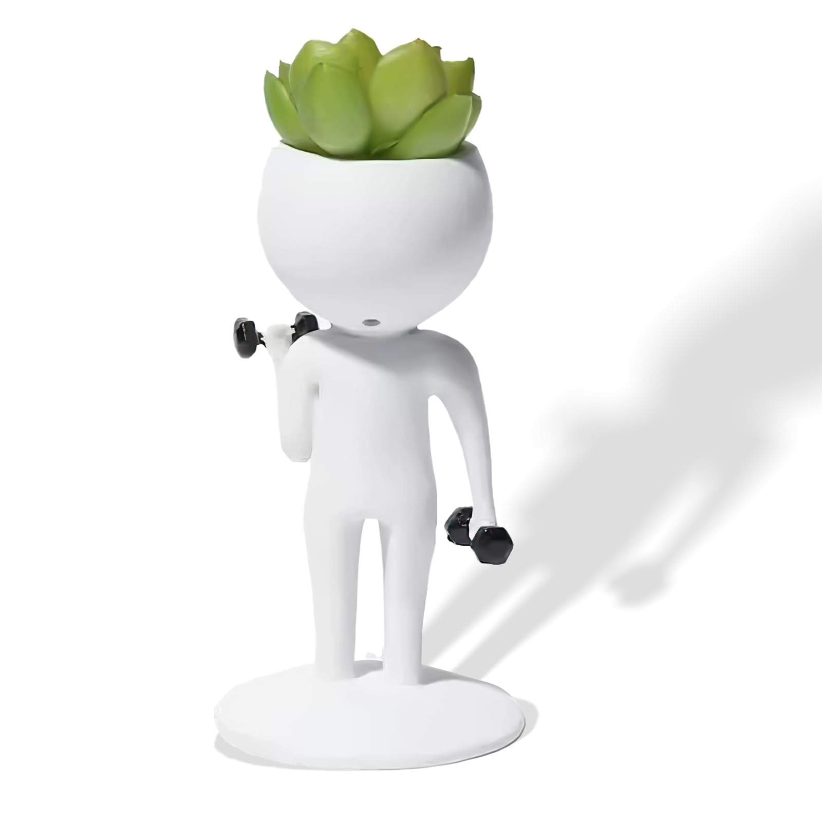 Resin Runner Figurine Succulent Planter, 6"×4"×2" Cute Desktop Plant Pot for Office Decor, Creative Fitness Gift for Runners & Gym Lovers, Fun Workout Decoration for Table or Shelf (Dumbbell Curl)
