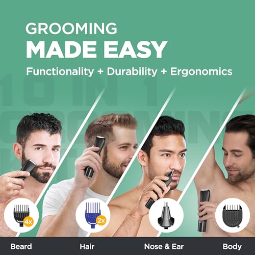 Image of Havells 10 in 1 Digital Grooming Kit |2-in-1 Special Blade|Nose & Ear Attachment|Ceramic Body Groomer |4 Beard, 2 Hair Combs & 1 Body Groomer Comb|Type C Turbo Charge|No Nicks & Cuts|2 Year Guarantee|GS6668