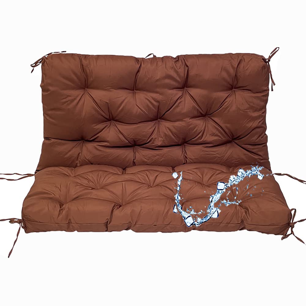 Waterproof Thicken 5" Porch Outdoor Swing Cushions 2-3 Seater Swing Replacement Cushions with Backrest High Elastic PP Cotton Filling UV-Outdoor loveseat Cushion Swing Cushion,60"x40"/Dark Brown